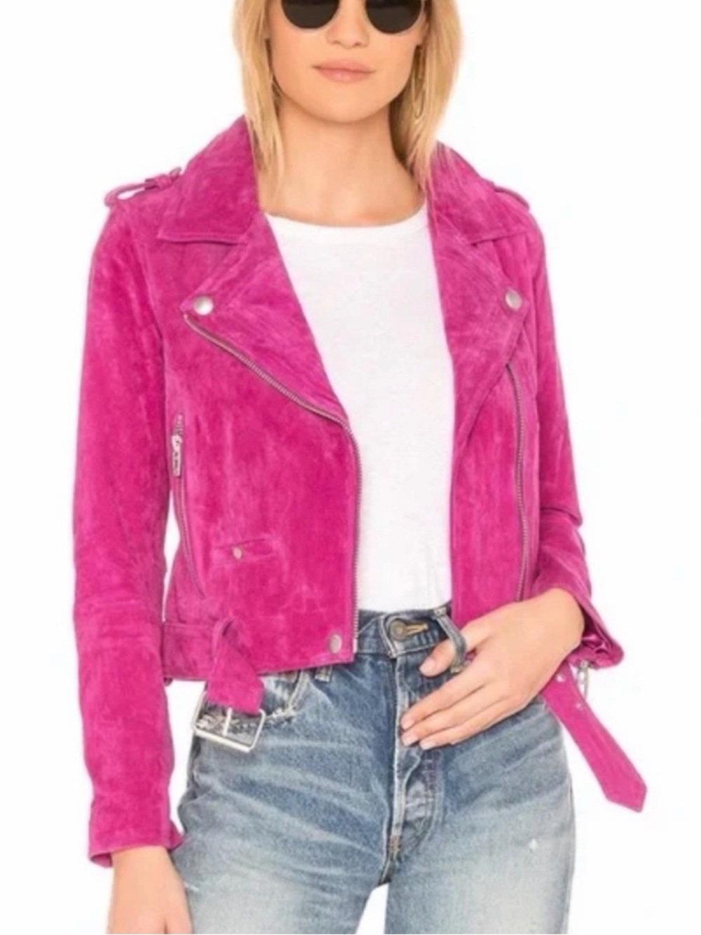 Blank NYC Fuchsia Suede Moto Jacket